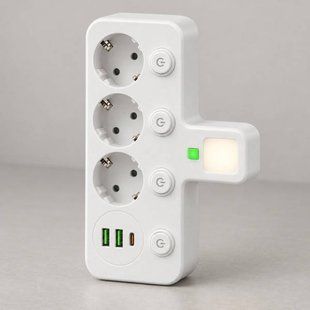 Мережевий фільтр з USB та індивідуальними вимикачами + підсвічування (3&times;220В+2&times;USB+1&times;Type-C) HG-2505 Білий 18325 фото