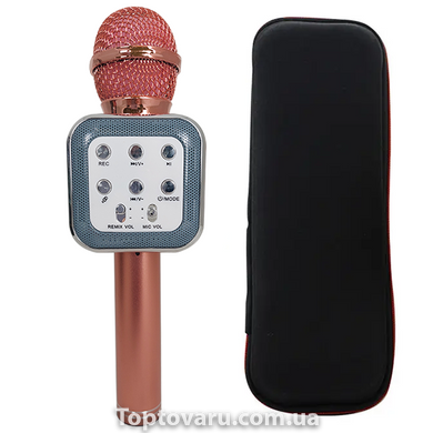 Караоке микрофон bluetooth WS-1818 Розовое золото + Чехол 9200 фото