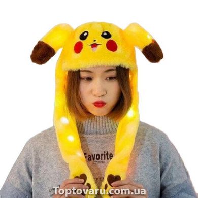 Светящаяся шапка с двигающими ушками Пикачу (Pikachu) ЖЕЛТАЯ 2840 фото