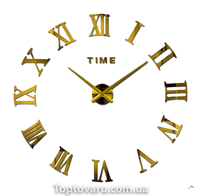 Настенные часы 3D DIY CLOCK "Сделай сам" Большие с римскими цифрами Золото 11252 фото