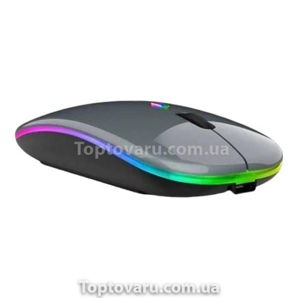 Мышь беспроводная бесшумная с RGB подсветкой Bluetooth + 2.4 ГГц BauTech Серая 15512 фото