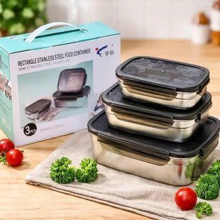 Набор металлических пищевых контейнеров с крышками 3шт 300-600-1200мл AND 20687-10 Серый 33840 фото