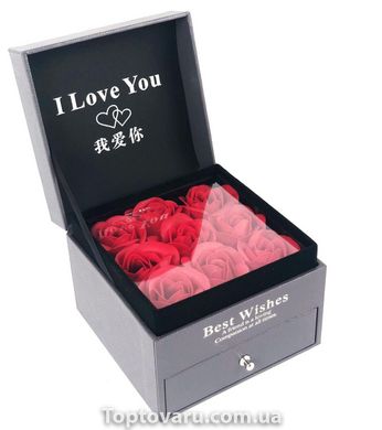 Подарунковий набір троянди з мила 9 троянд та кулон I Love You (подарункова упаковка для прикрас) 2570 фото
