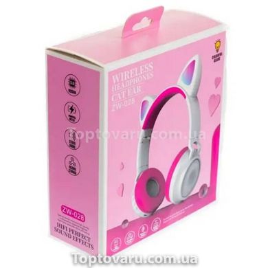 Беспроводные Bluetooth наушники с кошачьими ушками LED ZW-028C Розово белые 17969 фото