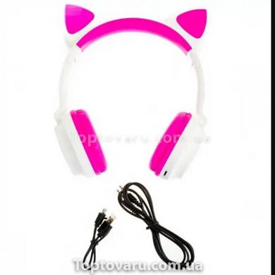 Бездротові навушники Bluetooth з котячими вушками LED ZW-028C Рожево білі 17969 фото