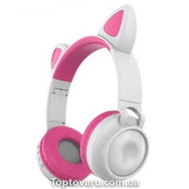 Бездротові навушники Bluetooth з котячими вушками LED ZW-028C Рожево білі 17969 фото