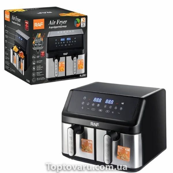 Аэрогриль с двумя лотками и сенсорным экраном 4,5л+4,5л 2000Вт Air Fryer RAF R.5382 Черный 36102 фото