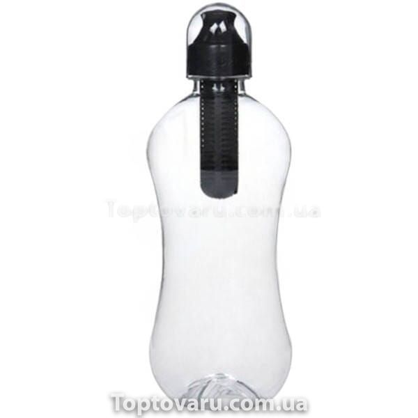 Бутылка для питьевой воды с фильтром 550мл BOTTLE Прозрачная с черной крышкой 33092 фото