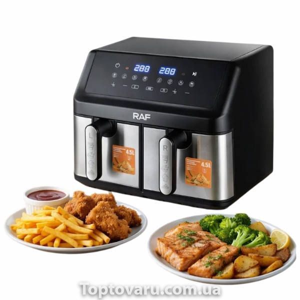 Аэрогриль с двумя лотками и сенсорным экраном 4,5л+4,5л 2000Вт Air Fryer RAF R.5382 Черный 36102 фото