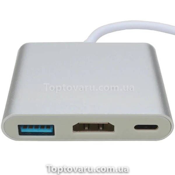 Перехідник Type C 3.0 HUB (гн. USB type C + гн. HDMI + гн. USB 3.0), з кабелем 10см 11094 фото