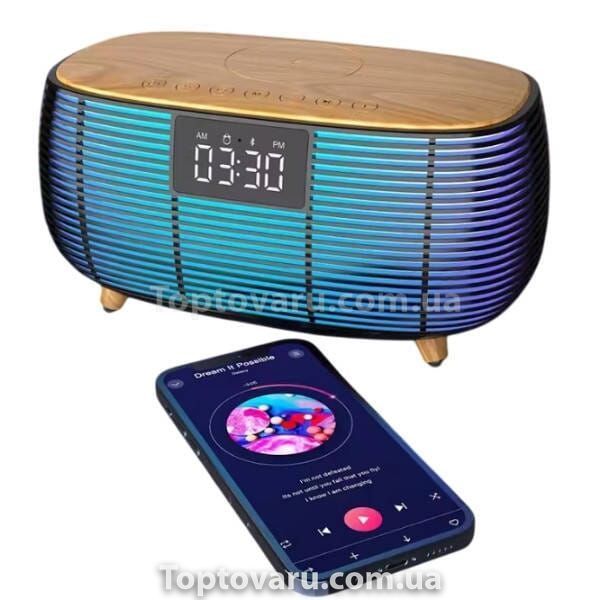 Колонка Bluetooth с часами и беспроводной зарядкой NSP-2312 Черная 28145 фото