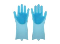 Силиконовые перчатки для мытья и чистки Magic Silicone Gloves с ворсом Голубые