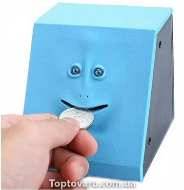 Скарбничка жує монети з особою Face Piggy Bank блакитна 2819 фото