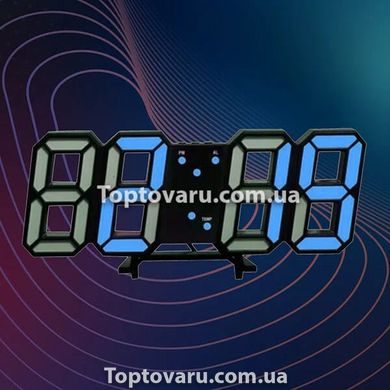 Електронні настільні годинник з будильником і термометром LY 1089 Чорні з синім підсвічуванням 7342 фото