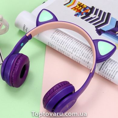 Беспроводные Bluetooth наушники с кошачьими ушками и лед подсветкой Y47 Cat Ear Фиолетовые 5567 фото