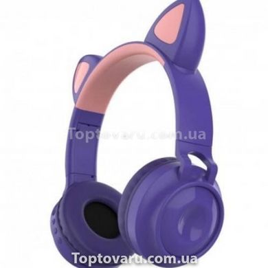 Бездротові навушники Bluetooth з котячими вушками LED ZW-028C Фіолетові 17968 фото