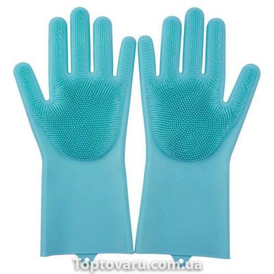 Силиконовые перчатки для мытья и чистки Magic Silicone Gloves с ворсом Голубые 635 фото