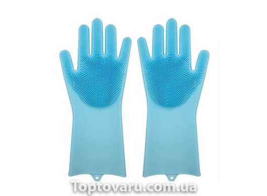 Силиконовые перчатки для мытья и чистки Magic Silicone Gloves с ворсом Голубые 635 фото