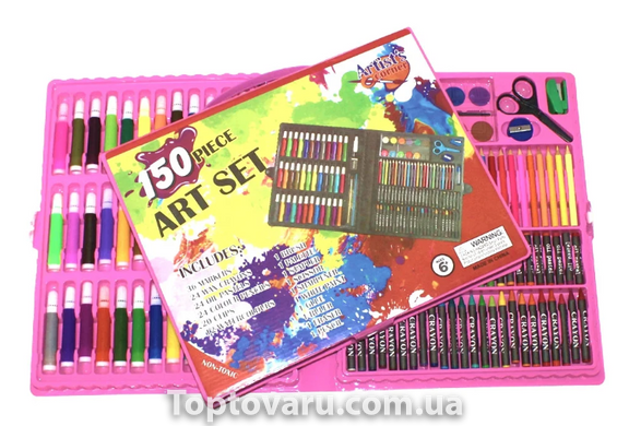 Набор художника для творчества Art Set 150 предметов розовый + Подарок Пластилин 3458 фото