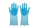 Силіконові рукавички для миття і чищення Magic Silicone Gloves з ворсом Блакитні 635 фото 1