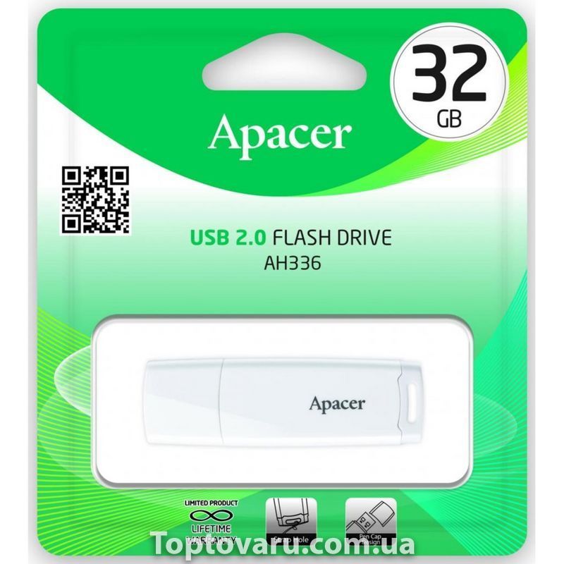 Flash Apacer USB 2.0 AH336 32Gb white 100-AP32GAH336W-1-00001 фото