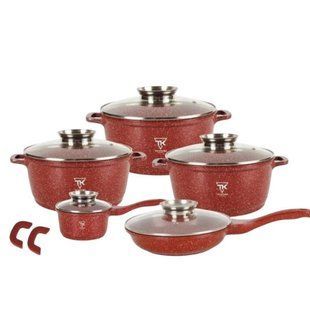 Набор посуды с гранитным антипригарным покрытием 12 предметов Top Kitchen TK-00020 Красный 28333 фото