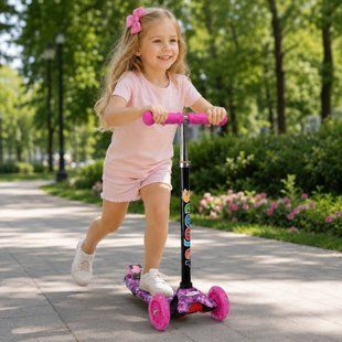 Самокат дитячий триколісний Scooter Maxi з колісами, що світяться Рожевий 37982 фото