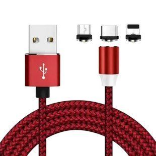 Магнітний кабель 3 в 1 USB - microUSB / Lightning / Type-C Червоний 26479 фото