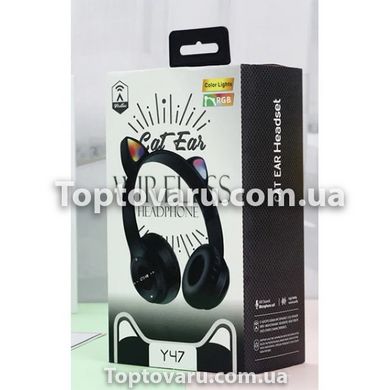 Бездротові Bluetooth-навушники з котячими вушками і лід підсвічуванням Y47 Cat Ear Чорні 5568 фото