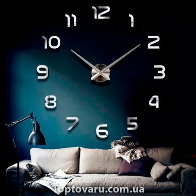 Настінний годинник 3D DIY Clock NEW (з цифрами) Silver 9167 фото