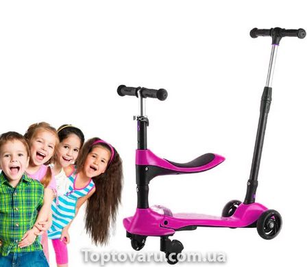 Детский самокат со светящимися колесами и родительской ручкой Розовый 4050 фото