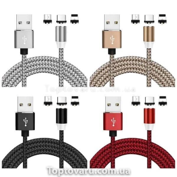 Магнітний кабель 3 в 1 USB - microUSB / Lightning / Type-C Червоний 26479 фото