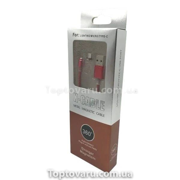 Магнітний кабель 3 в 1 USB - microUSB / Lightning / Type-C Червоний 26479 фото