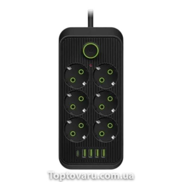 Мережевий фільтр подовжувач 2м, 6 розеток 4*USB+Type-C Power-Socket F06U Чорний 35150 фото