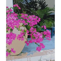 Картина за номерами Strateg ПРЕМІУМ Рожеві квіти на підвіконні з лаком розміром 40х50 см (SY6824) SY6824-00002 фото