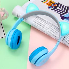Бездротові Bluetooth-навушники з котячими вушками і лід підсвічуванням Y47 Cat Ear Блакитні 5569 фото