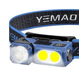 Фонарь налобный аккумуляторный YEMAO YM-T615, 500LM Черный с синим 37235 фото