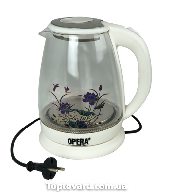 Скляний електрочайник Opera OP-880 з квітами Білий 2150 фото