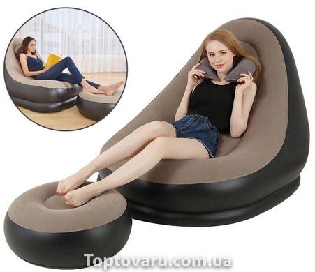Надувний диван AIR SOFA | Надувне велюровое крісло з пуфом Коричневий 2800 фото