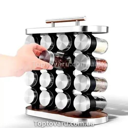 Карусель для спецій 16 відсіків Stainless steel and wood Срібло 14539 фото