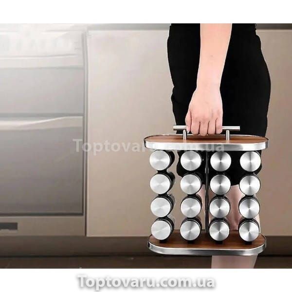 Карусель для спецій 16 відсіків Stainless steel and wood Срібло 14539 фото
