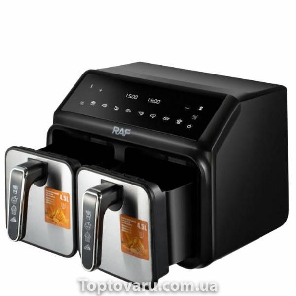 Аэрогриль с двумя лотками и сенсорным экраном 4,5л+4,5л 2000Вт Air Fryer RAF R.5376 Черный 36105 фото