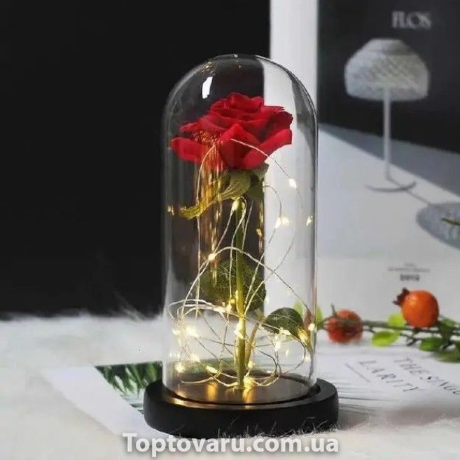 Роза в колбе с LED подсветкой МАЛЕНЬКАЯ с сердцем Красная 9170 фото