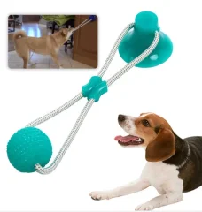 Іграшка для собак канат на присосці з м'ячем Pet molar toys Блакитна 5447 фото