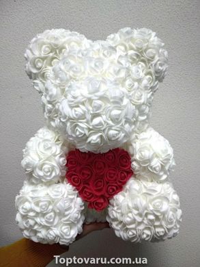 Мишка з серцем з 3D троянд Teddy Rose 40 см Білий 490 фото