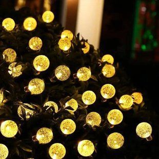 Гірлянда Кульки 50 Led вулична вологостійка від сонячної панелі, чорний дріт SF-61 Тепле світло 21913 фото