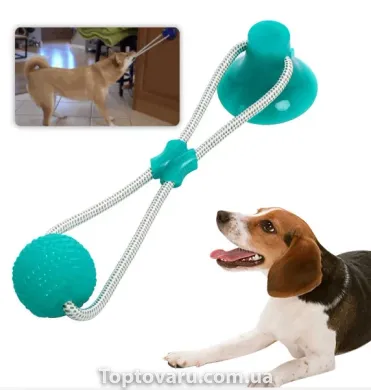 Іграшка для собак канат на присосці з м'ячем Pet molar toys Блакитна 5447 фото