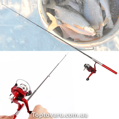 Складна міні вудка 100 см Fish Anywhere, Anytime, Best gift for Fishing Червона 8643 фото