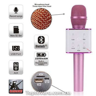Портативний бездротовий мікрофон караоке Q7 рожевий + чохол NEW фото