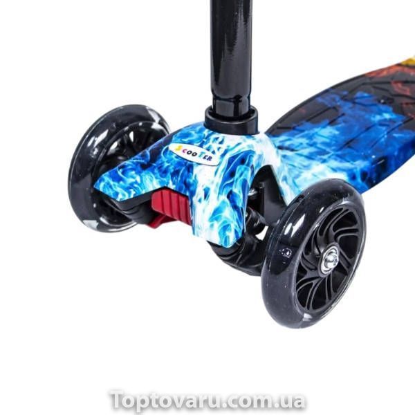 Самокат детский трёхколёсный Scooter Maxi Огонь и лёд со светящимися колёсами Чёрный 37983 фото
